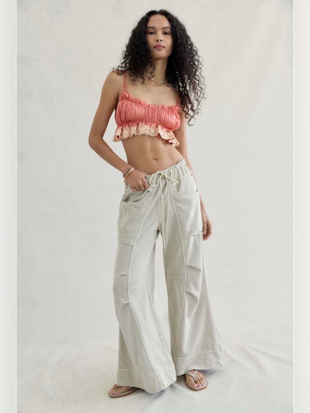 Free People We The Free Sky Riser Knit Wide-Leg Pants White Size Medium NWT